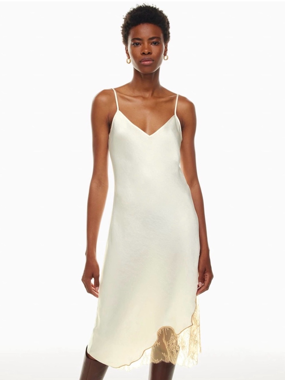 Wilfred Sonnet Dress - Ivory Slip Dress with Lace Appliqué